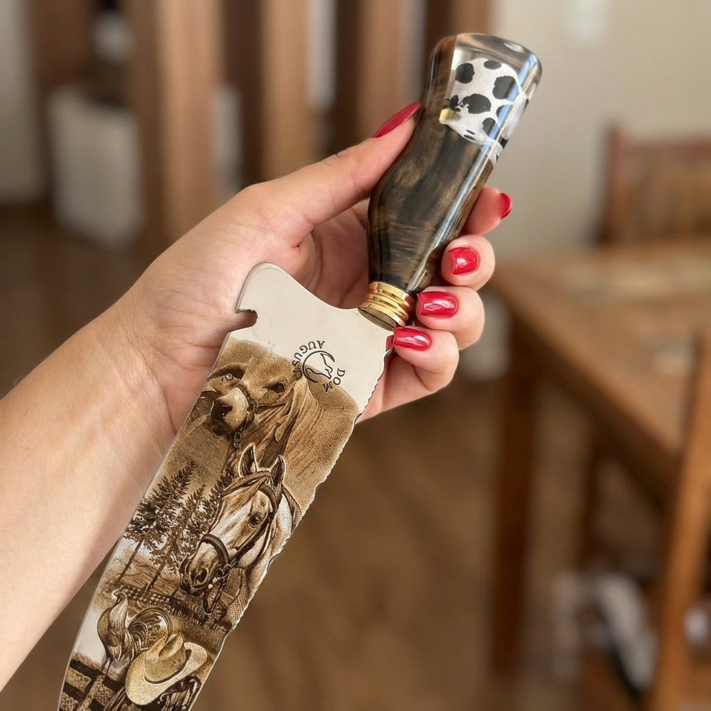 Kit Artesanal Premium “Cavalo Campeira” – Faca Gravação Alto Relevo + Chaira Brinde - foto 2