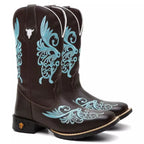Bota Texana Feminina "Floral Azul"