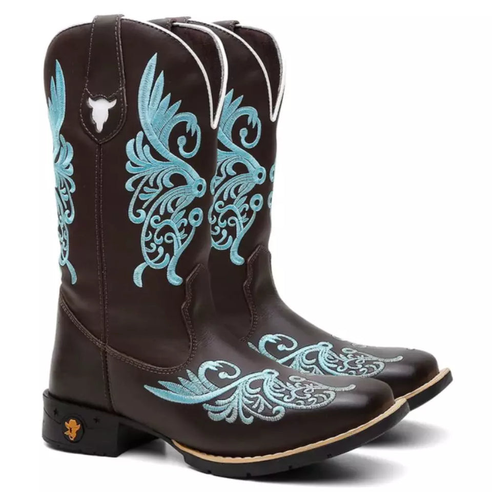 Bota Texana Feminina "Floral Azul"
