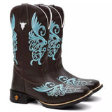 Bota Texana Feminina "Floral Azul"