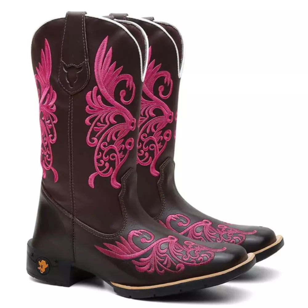 Bota Texana Feminina "Floral Rosa"