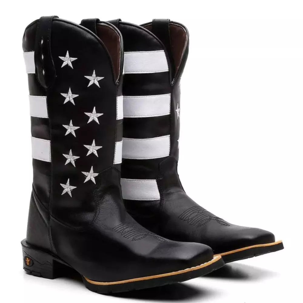 Bota Texana Masculina "Estados Unidos" Preta