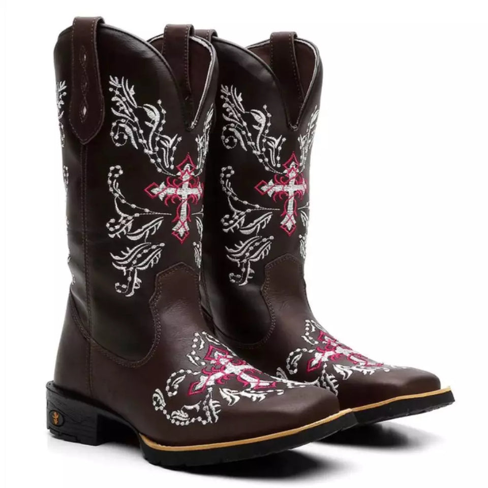 Bota Texana Feminina "Cruz Rosa"