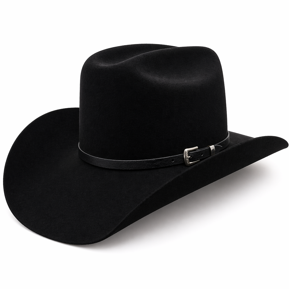 CHAPÉU COUNTRY MONTANA PRETO ABA 10 AVELUDADO COM FAIXA DE COURO