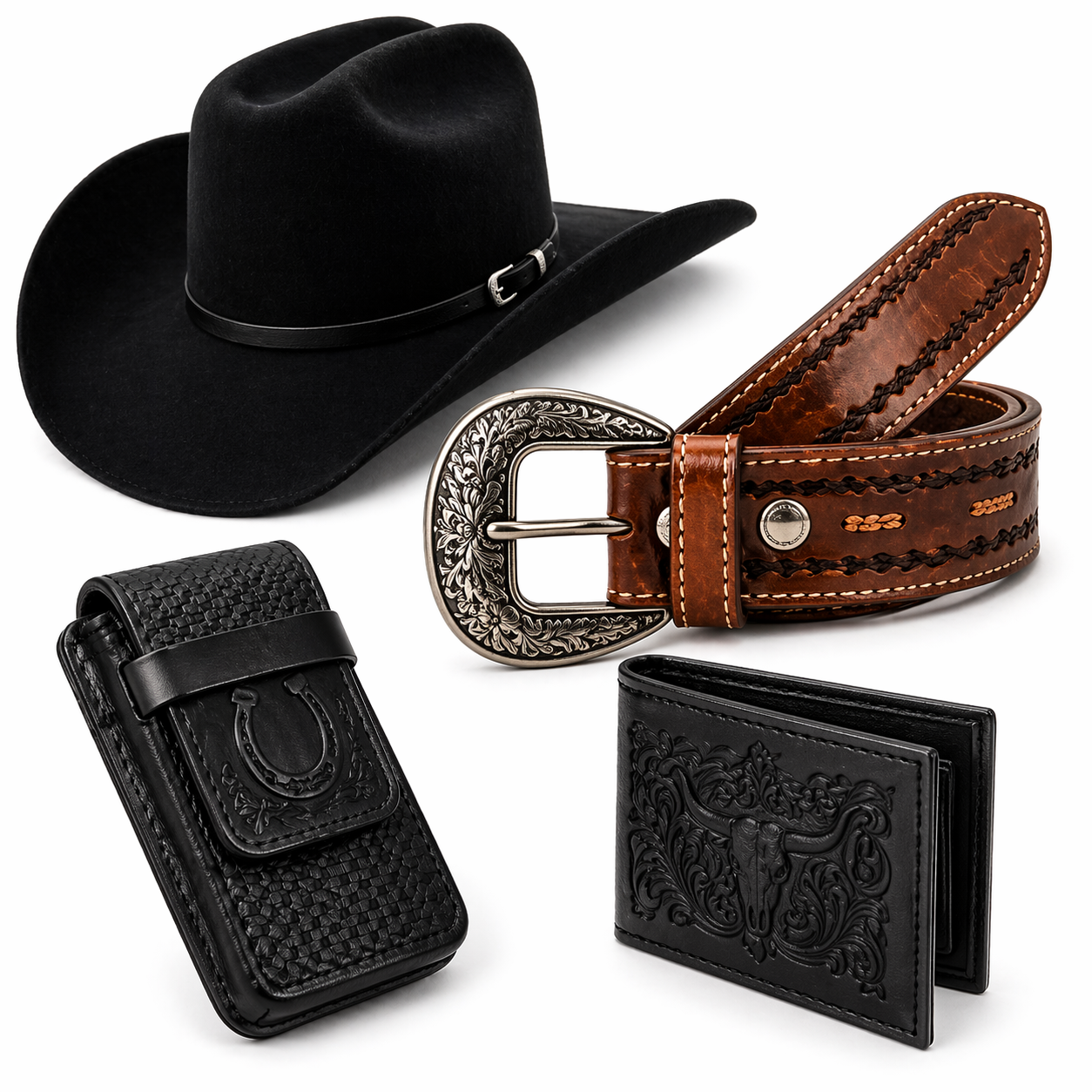 KIT COUNTRY RODEIO CHAPÉU MONTANA + CINTO + CAPA E CARTEIRA EM COURO - foto 3