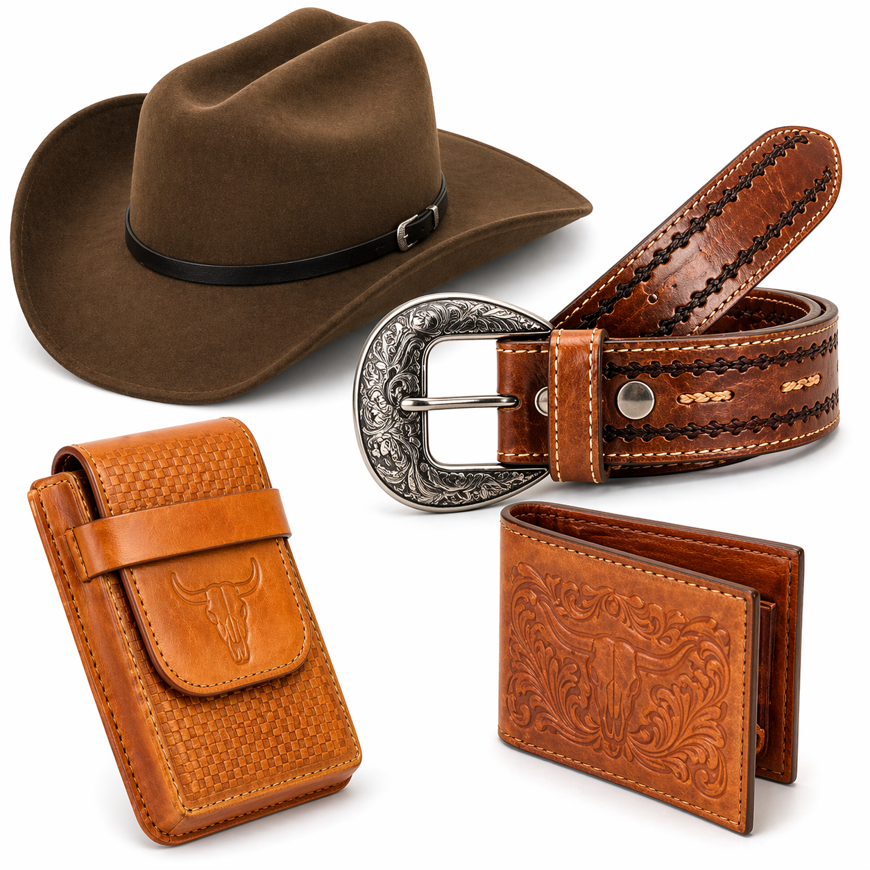 KIT COUNTRY RODEIO CHAPÉU MONTANA + CINTO + CAPA E CARTEIRA EM COURO - foto 2