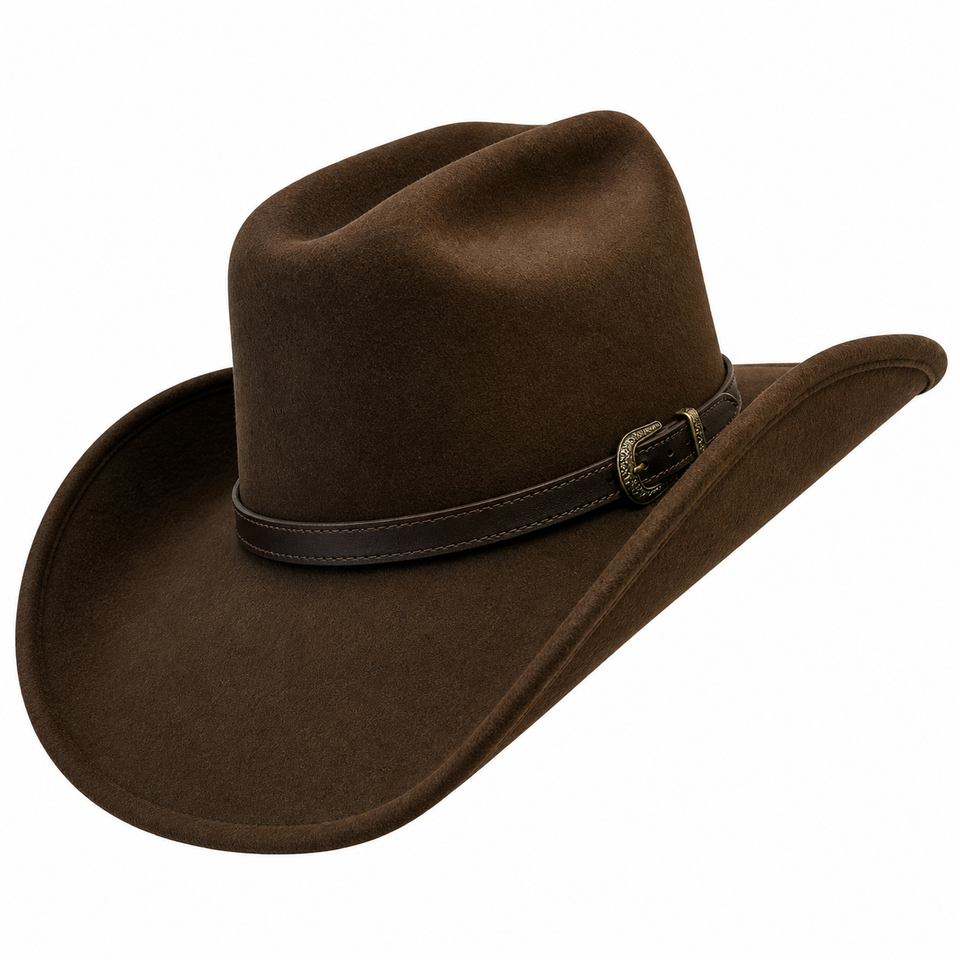 Chapéu Country Montana Preto Aba 10 Aveludado Bandinha Couro