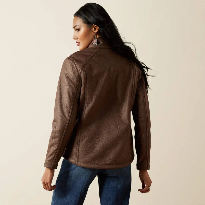 Jaqueta feminina Ariat com logo em couro sintético marrom, modelo Softshell - foto 6